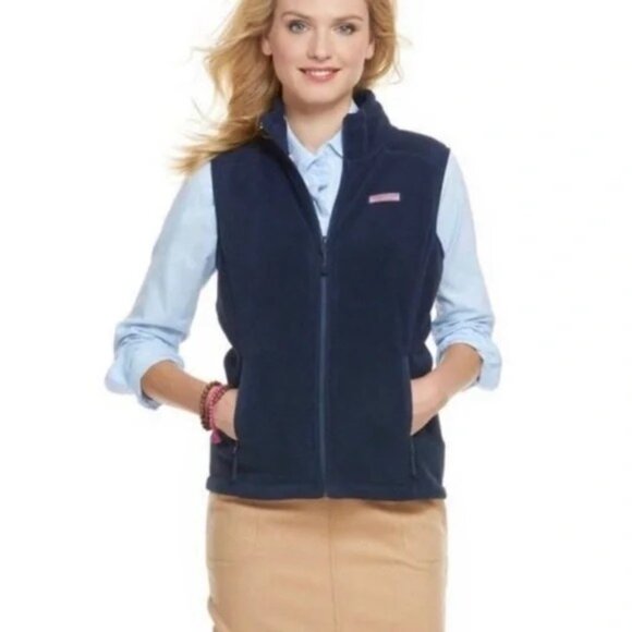 Vineyard Vines Jackets & Blazers - Vineyard Vines Fleece Vest M Navy Blue Full Zip Sleeveless Classic Preppy